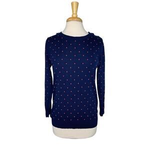 J.CREW Blue & Pink Swiss Dot Crew Neck Sweater Size Large Womens